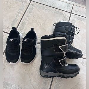 Bundle Little Boys Shoes (Nike sneakers + Land Ends Winter Boots) Size 11